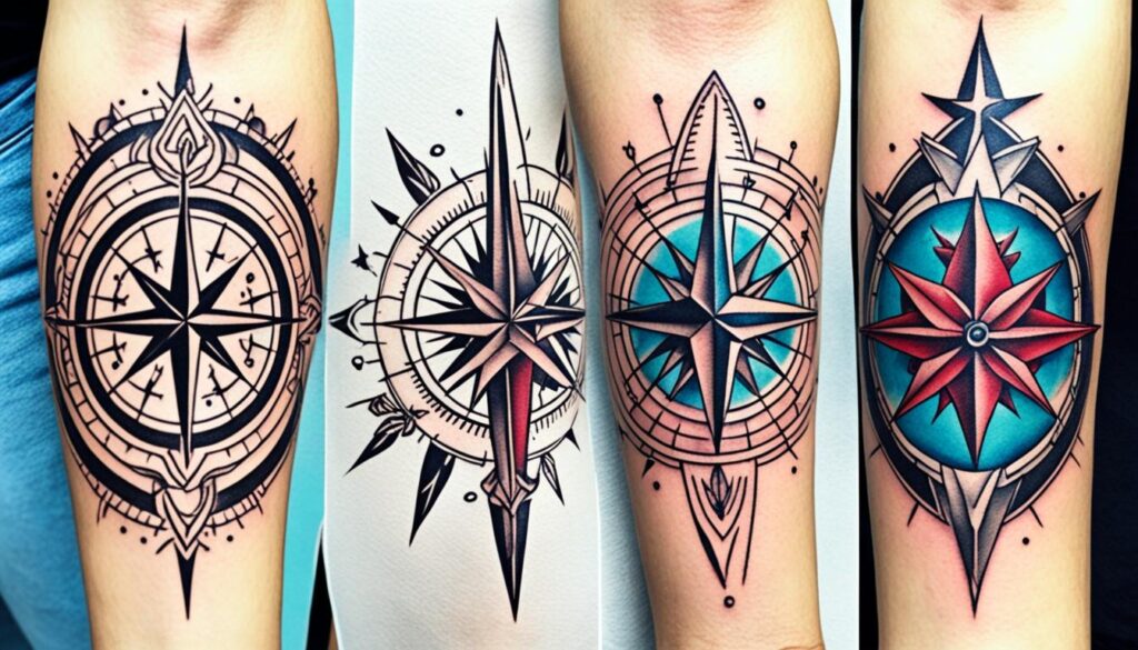 verschillende designs van kompas tattoos